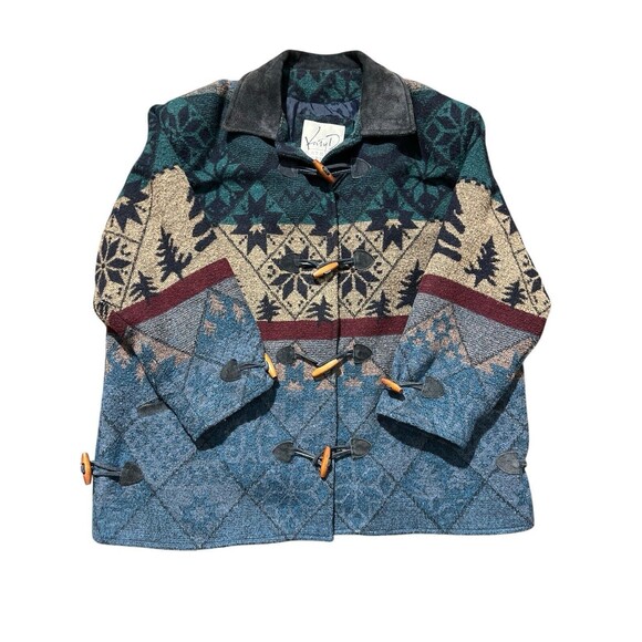 Katy D Kathryn Deene Blanket Coat Toggle Wool Blend Mountain Print Sz 22/24 - Picture 10 of 14